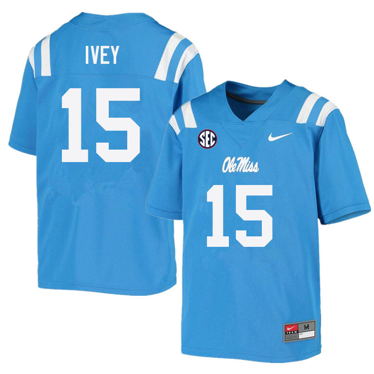 Jared Ivey Ole Miss Rebels NCAA Men's Powder Blue #15 Stitched Limited College Football Jersey UFJ7658QP